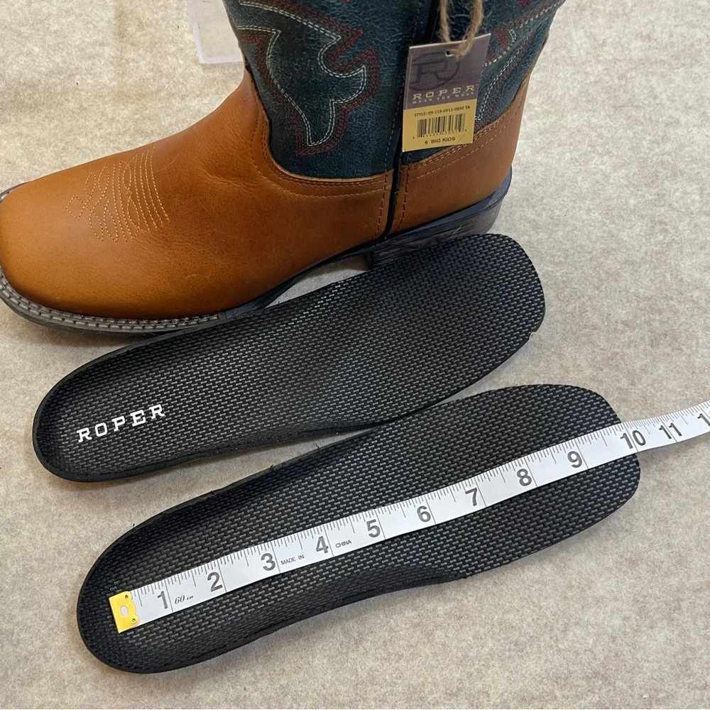 Roper Square Toe Brown Leather Upper Big Boys Western Cowboy Boots New